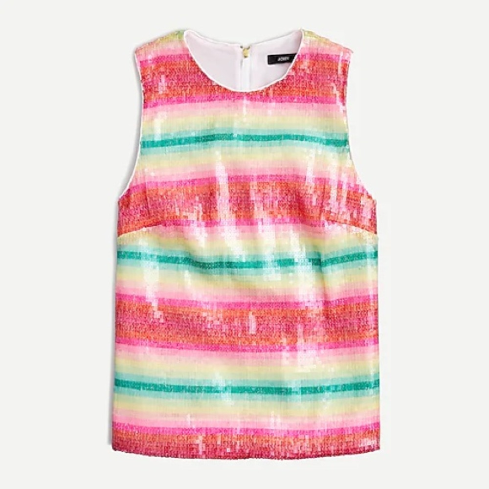 J.Crew Sequin Sleeveless top in watermelon-stripe AJ447